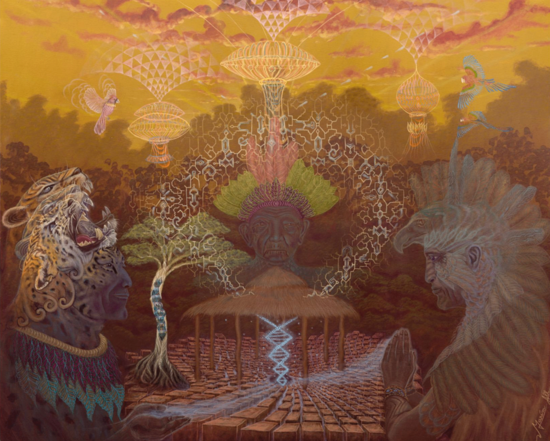 Jaguar and eagle council visionary painting by Maxim All