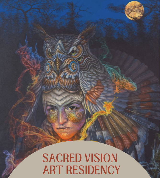 Visionary owl shaman portrait — Sacred Vision Art Residency